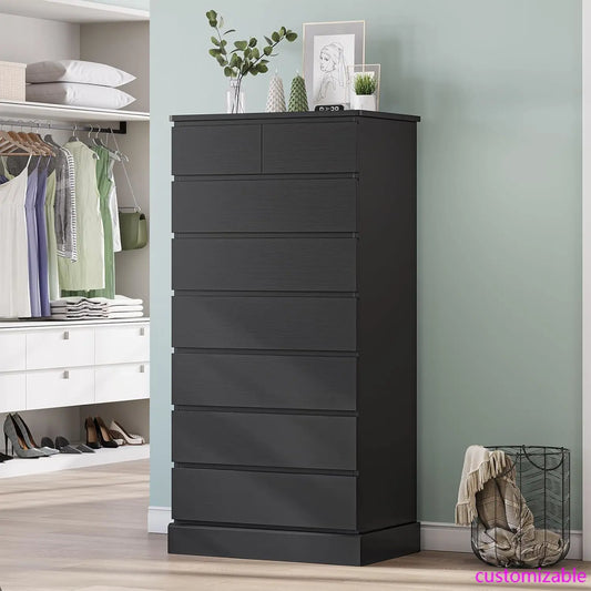 Black Tall Dresser for Bedroom with 8 Drawers, 59.6" Tall Dressers & Chests of Drawers, Modern Wood Closet Organizer