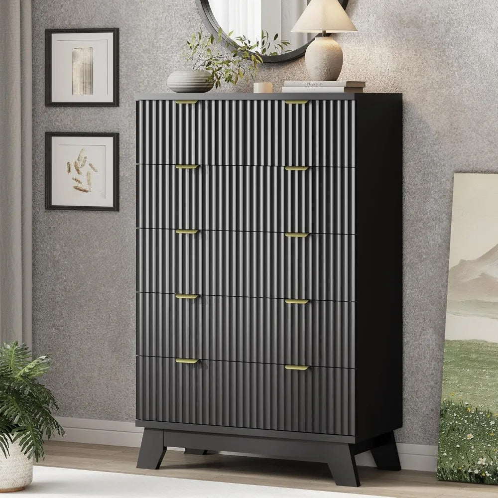 Fluted Dresser With Drawers Modern Wood Chest TV Stand