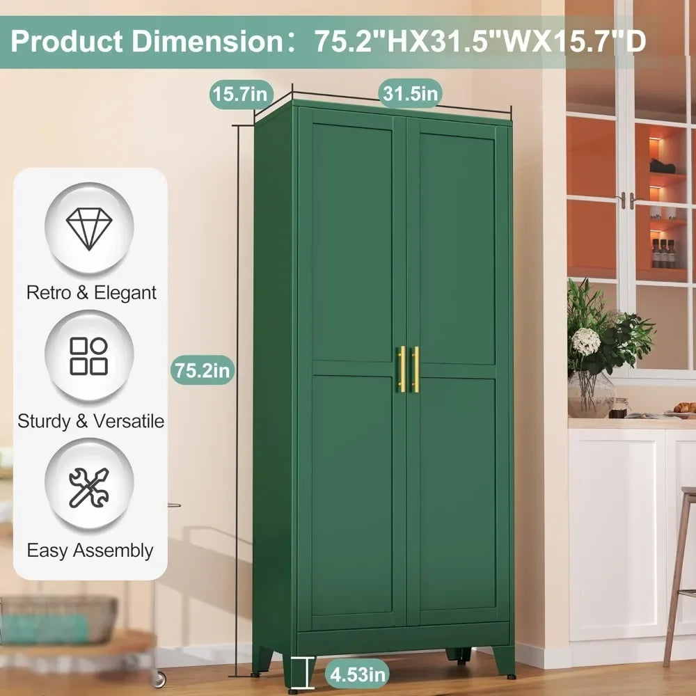 Metal Pantry Cabinet With 2 Doors And 5 Adjustable Shelves
