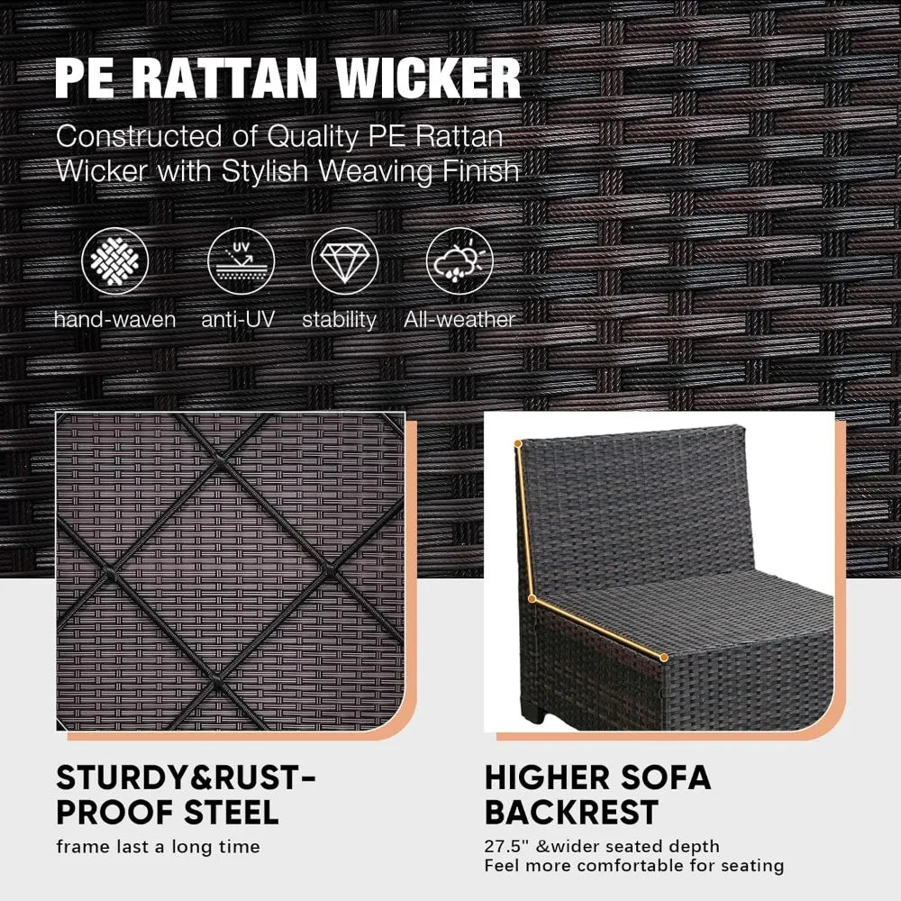 Set 5 Pieces All Weather Patio Conversation Sets Wicker PE Rattan Outdoor Sectional Couch Sofa Set with Cushion Ottoman