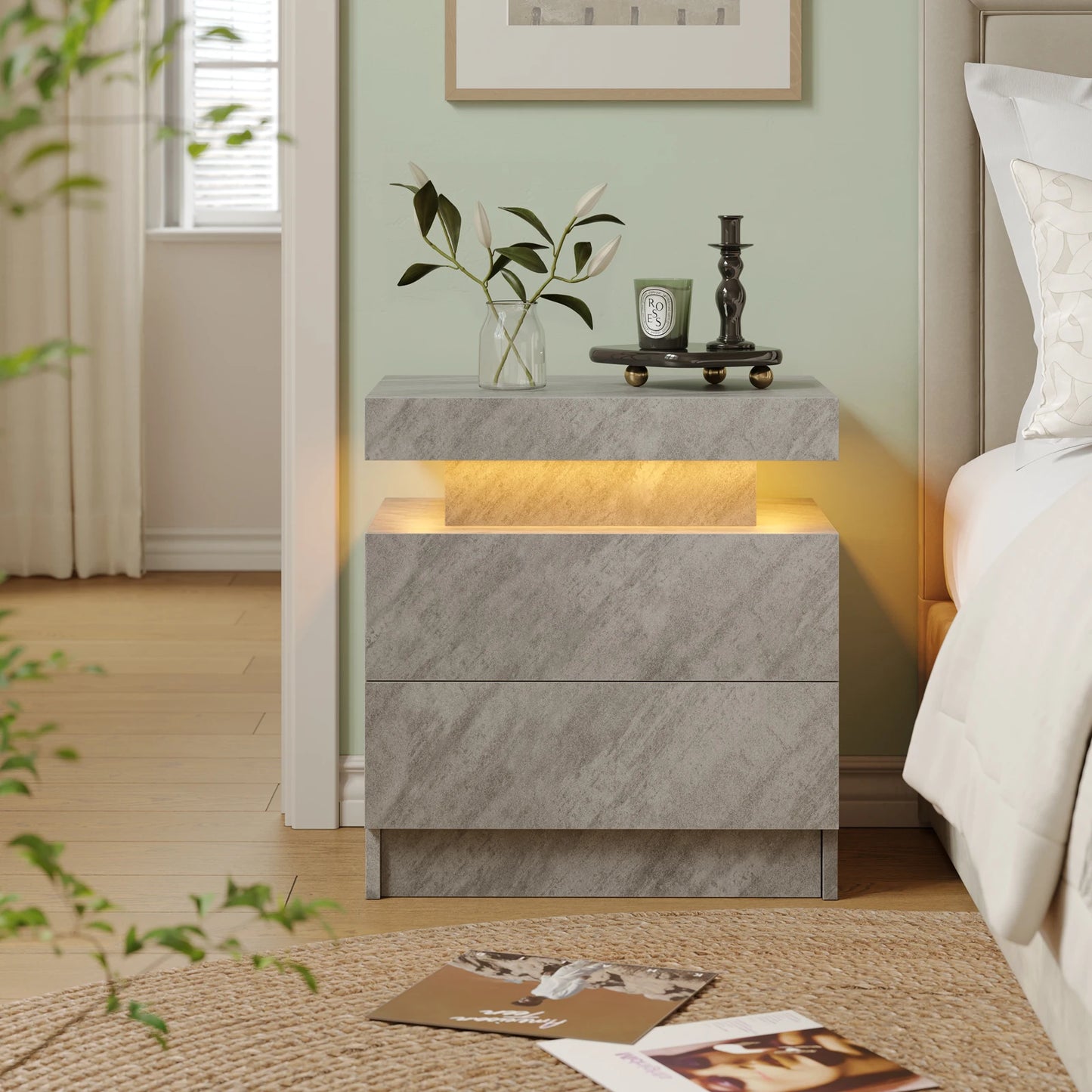Cubehom LED Nightstands With 2 Drawers And RGB Lighting