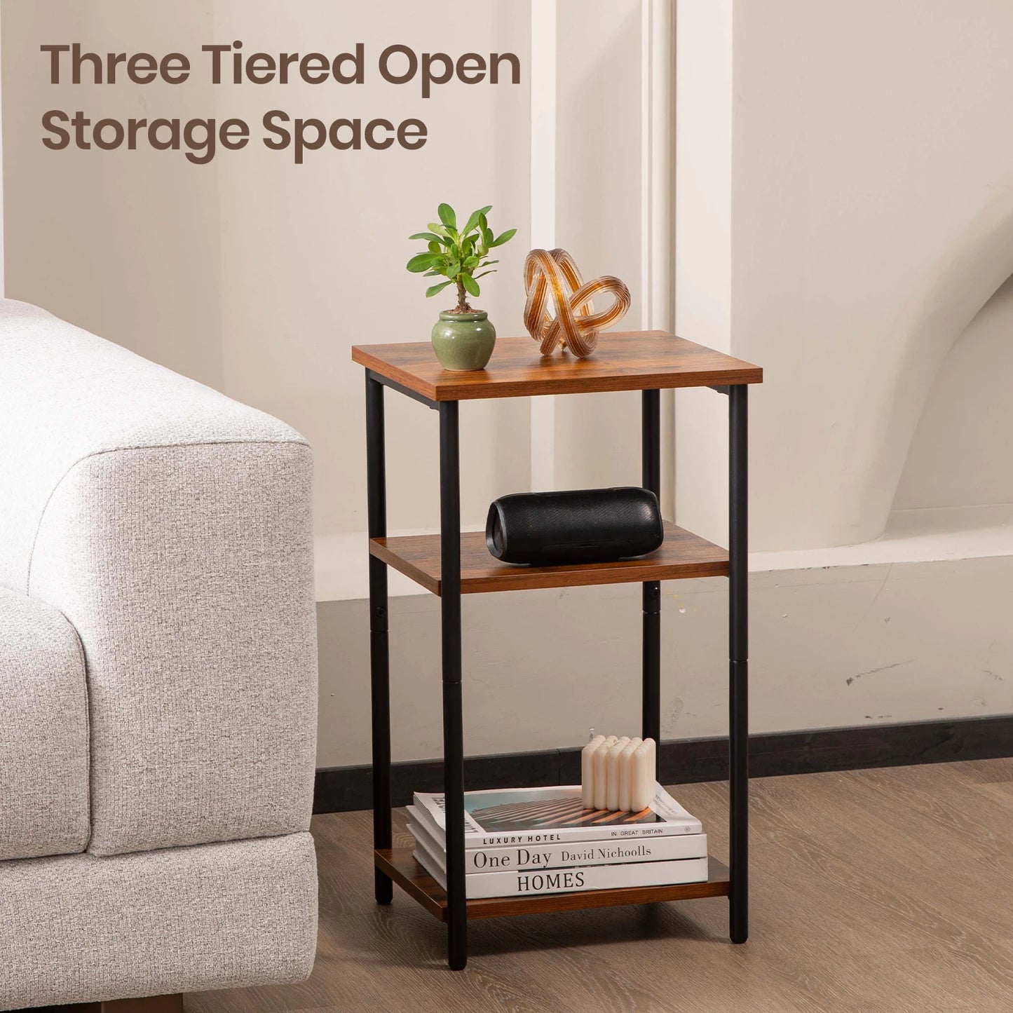 JHK 2 Tier End Table With Adjustable Feet Steel Frame