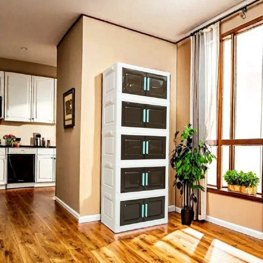 Feature Five Tier Foldable Storage Organizer With Wheels