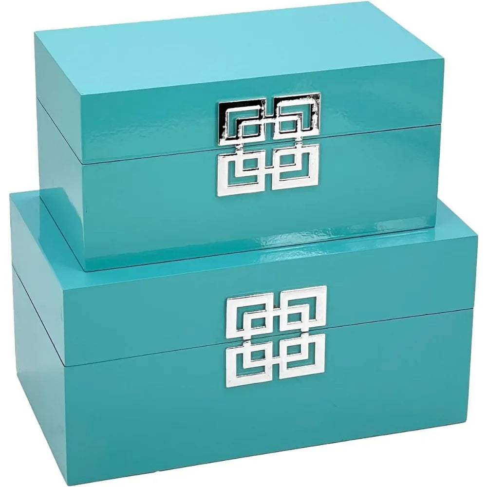 Classic Geometric Wood Storage Boxes With Hinged Lid