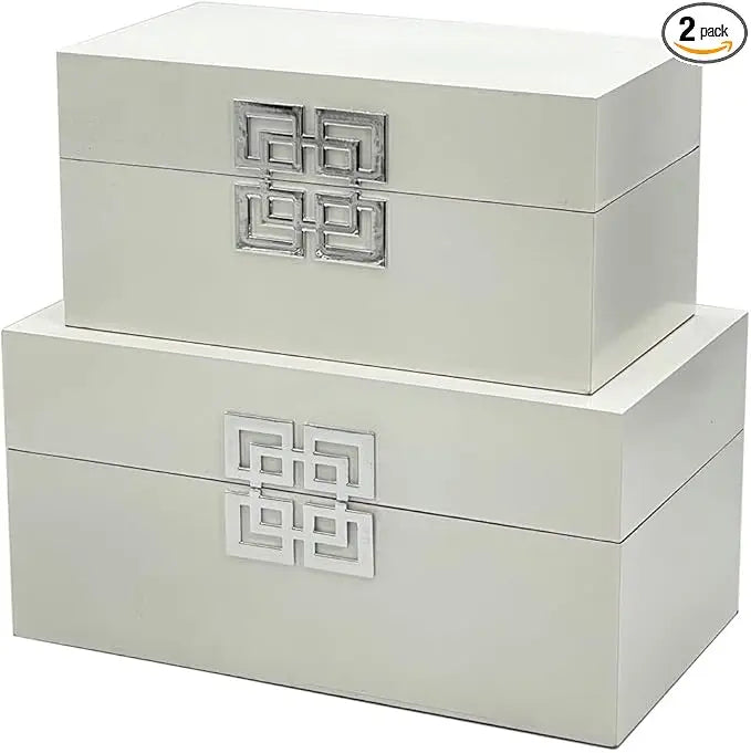 Classic Geometric Wood Storage Boxes With Hinged Lid