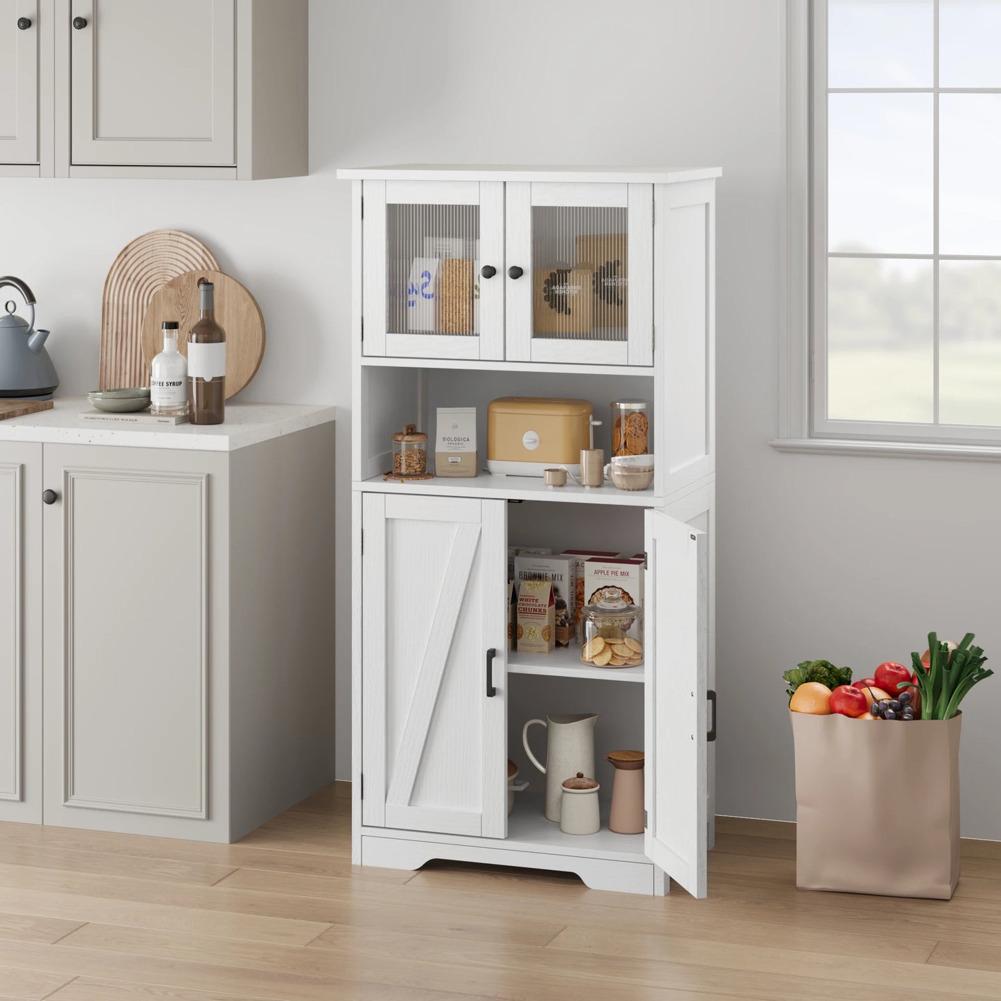 HobbyLane Free Standing Kitchen Cabinet Pantry With Four Doors