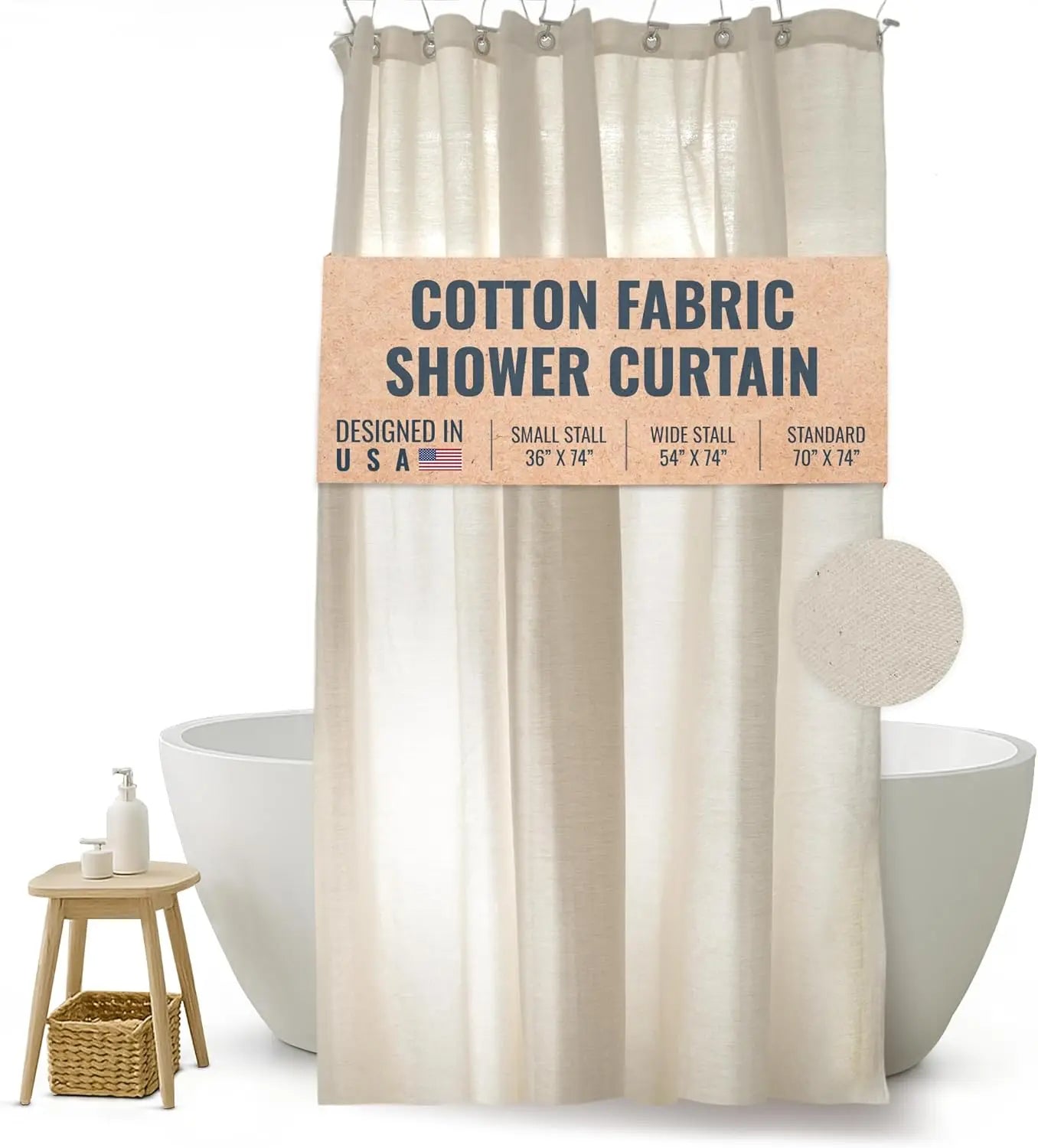 Natural Cotton Shower Curtain Liner Eco Friendly Washable Breathable