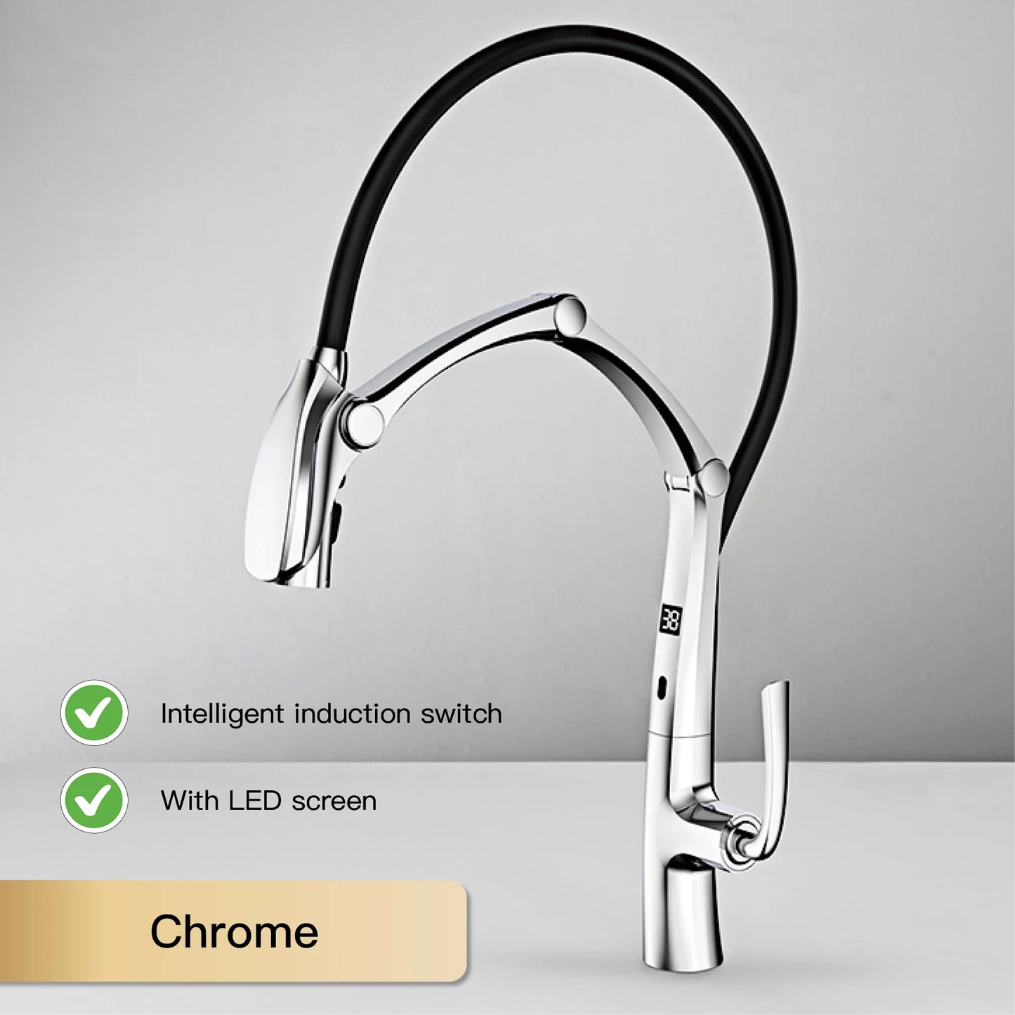 Luxury brass gun gray kitchen faucet Digital display Intelligent induction magnetic suction Pull-Out design Cold & hot sink Tap