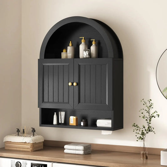 Arched Wall Cabinet Over Toilet With Grille Door And Adjustable Shelf