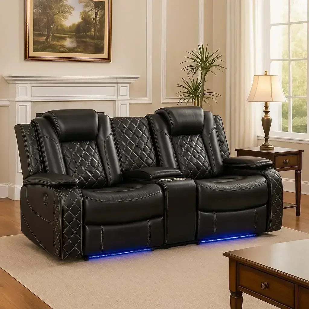 Electric Recliner Living Room Set With LED Lighting And Charging