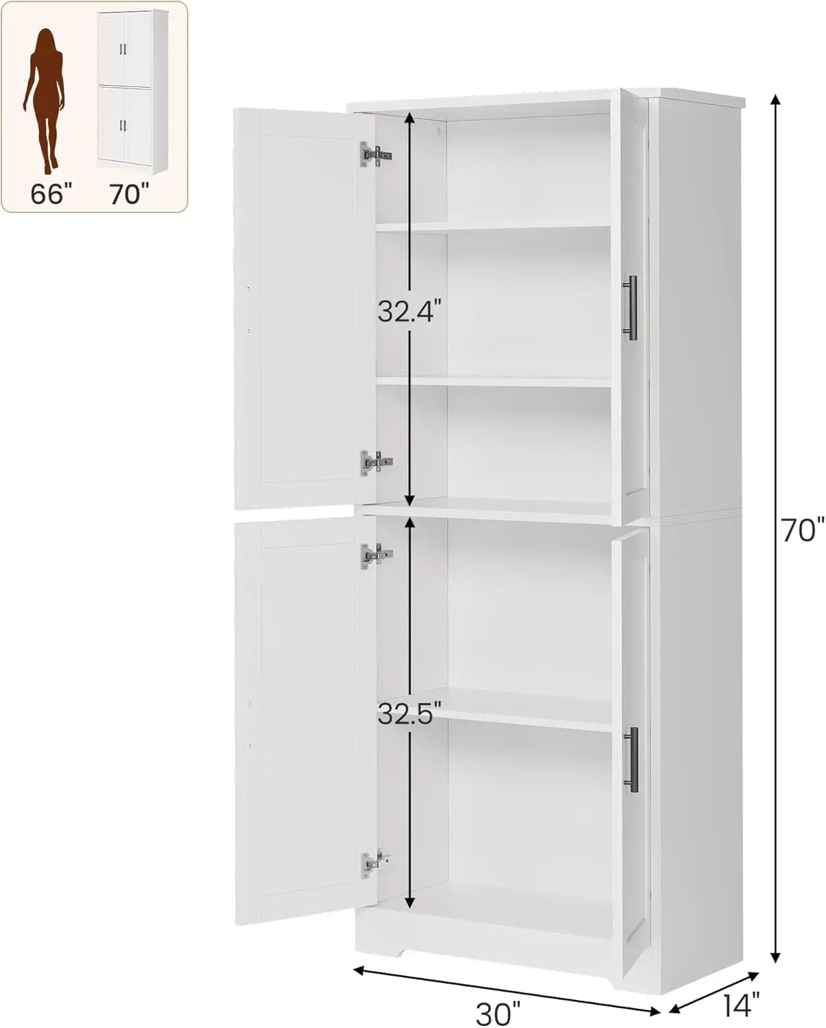 Studyset Freestanding Kitchen Pantry Cabinet With 4 Doors Adjustable Shelves