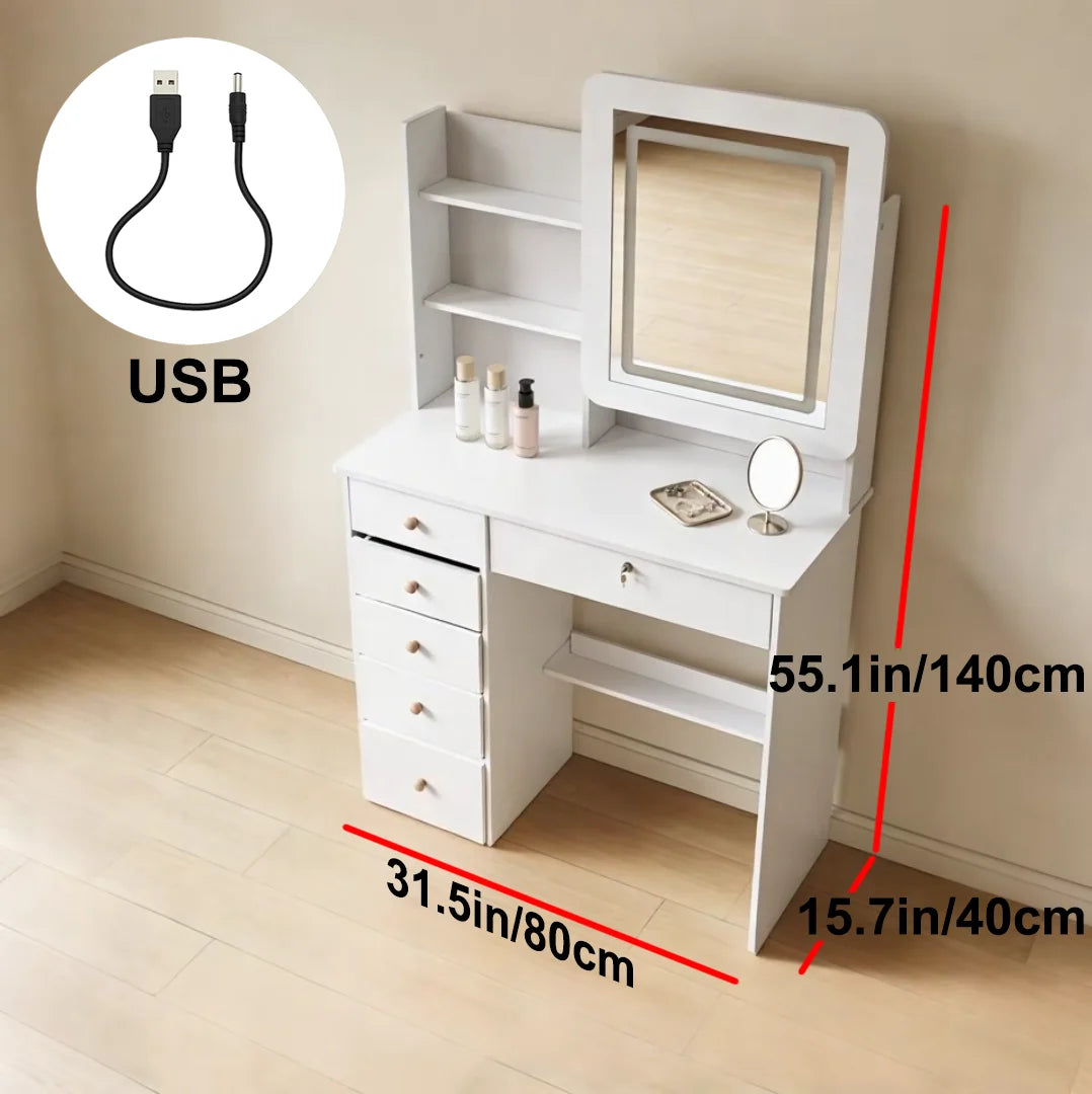 Modern Makeup Vanity Desk With Mirror And Drawers For Bedroom
