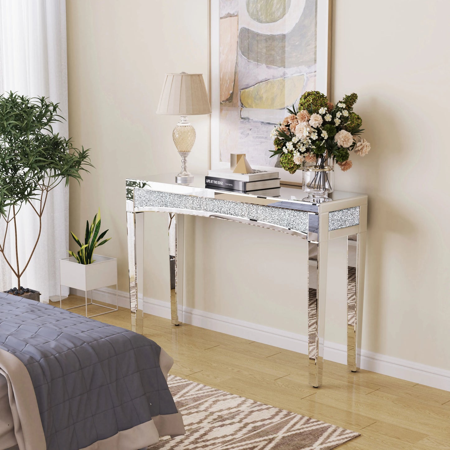 Wisfor Mirrored Desk Console Table With Crystal Inlay