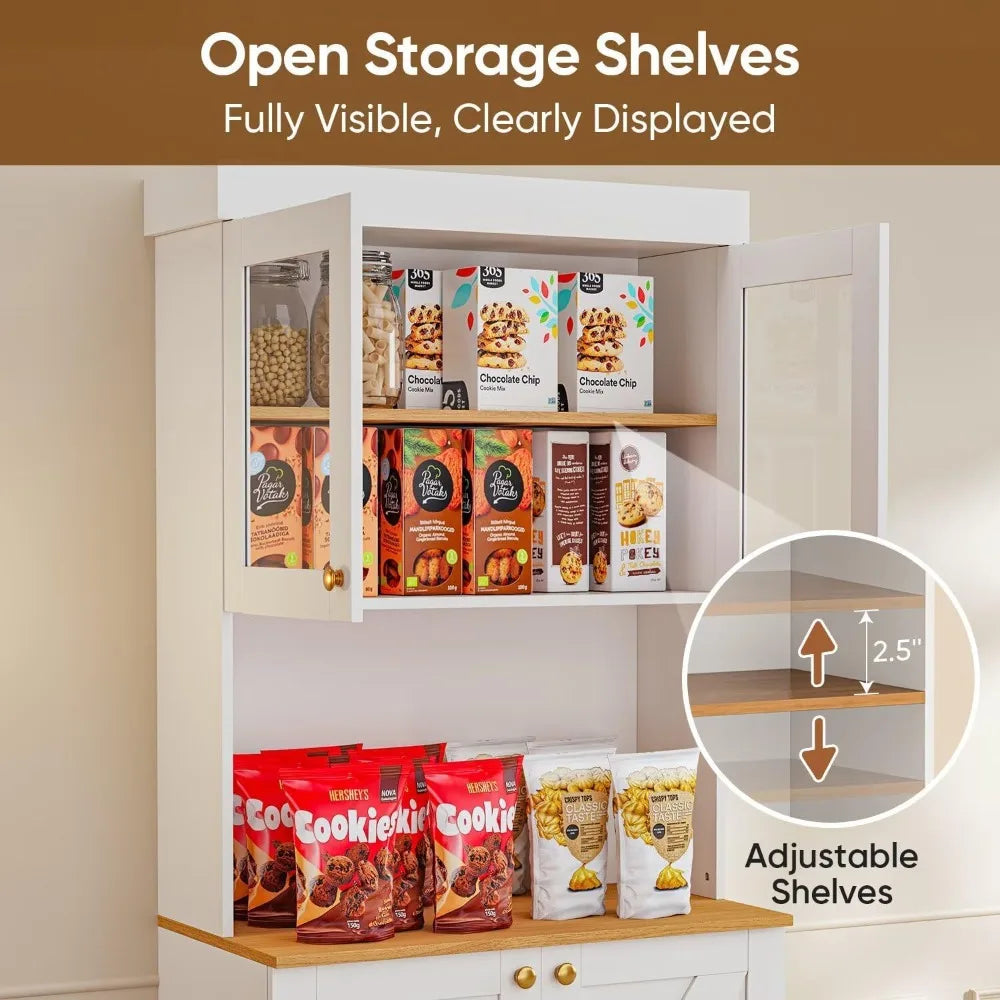 Zhuxiang Farmhouse Pantry Cabinet With Glass Doors