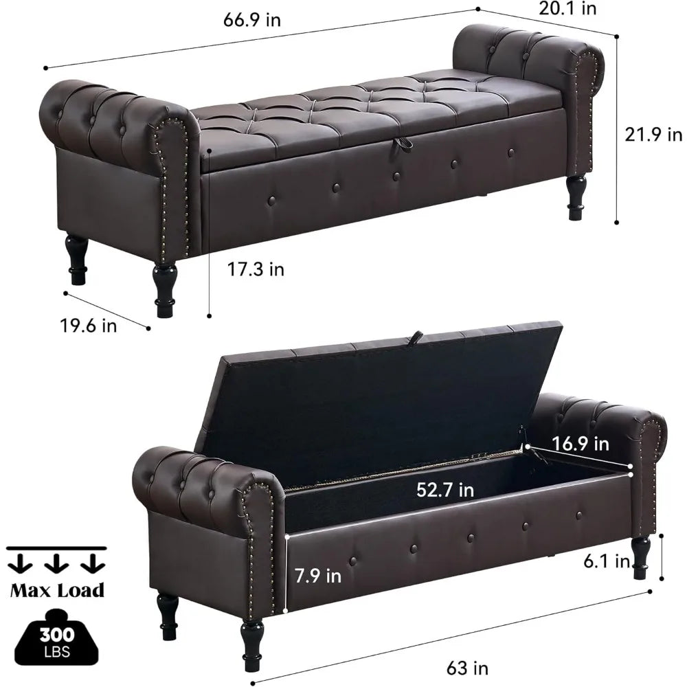 Storage Bench for Bedroom Faux Leather End of Bed Bench