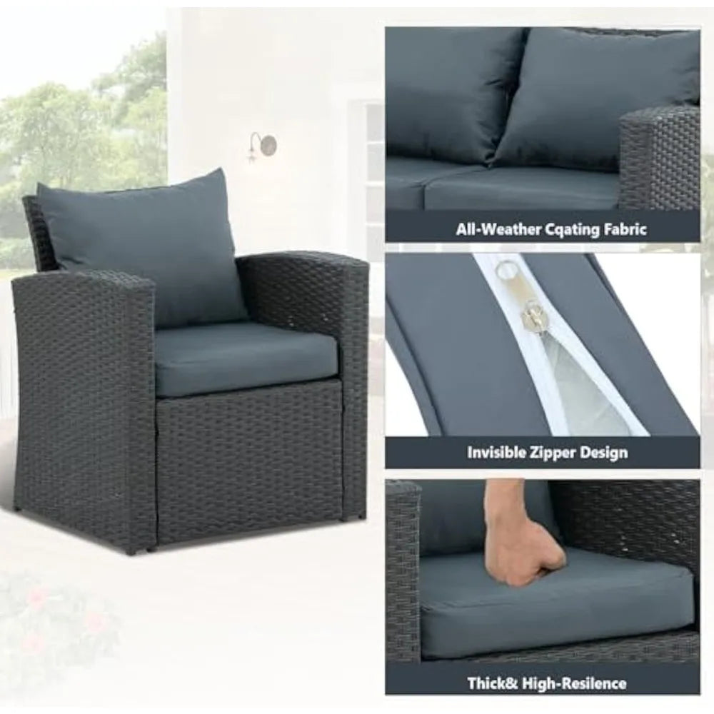 MKDKH Outdoor Patio Conversation Set Wicker Rattan Sofa