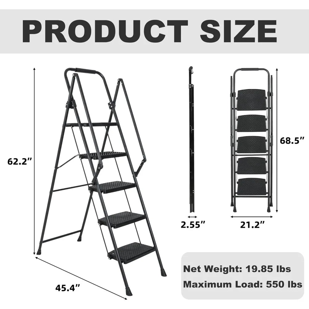 CHENGWEI 5 Step Ladder With Handrails Foldable Aluminum