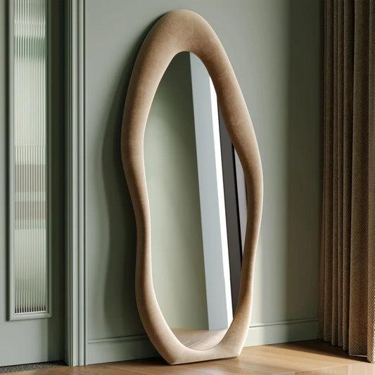 63x24 inch full-length mirror, irregular wave mirror hanging or leaning against the wall in the dressing room/bedroom
