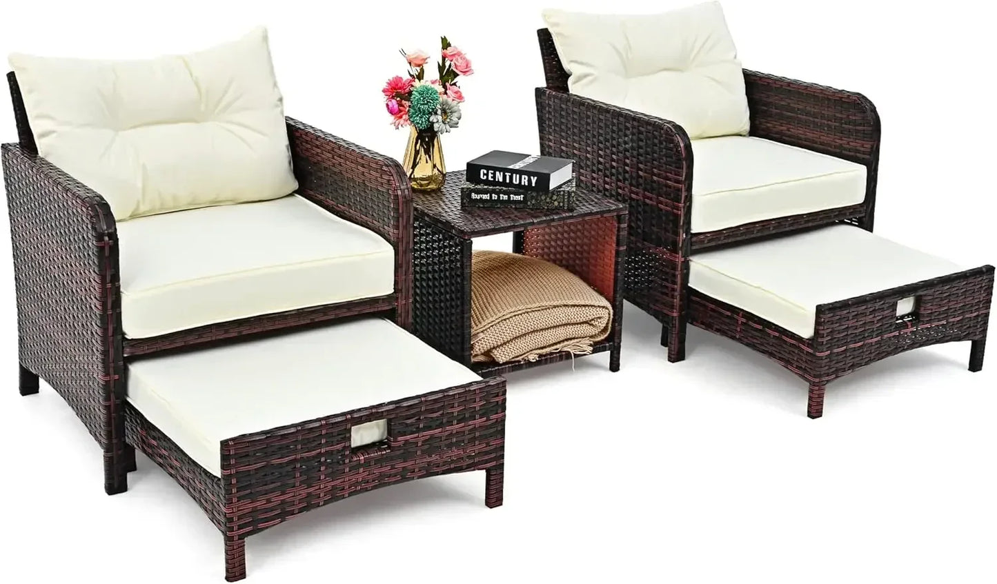 Outdoor Wicker Patio Furniture Set With Ottomans And Coffee Table