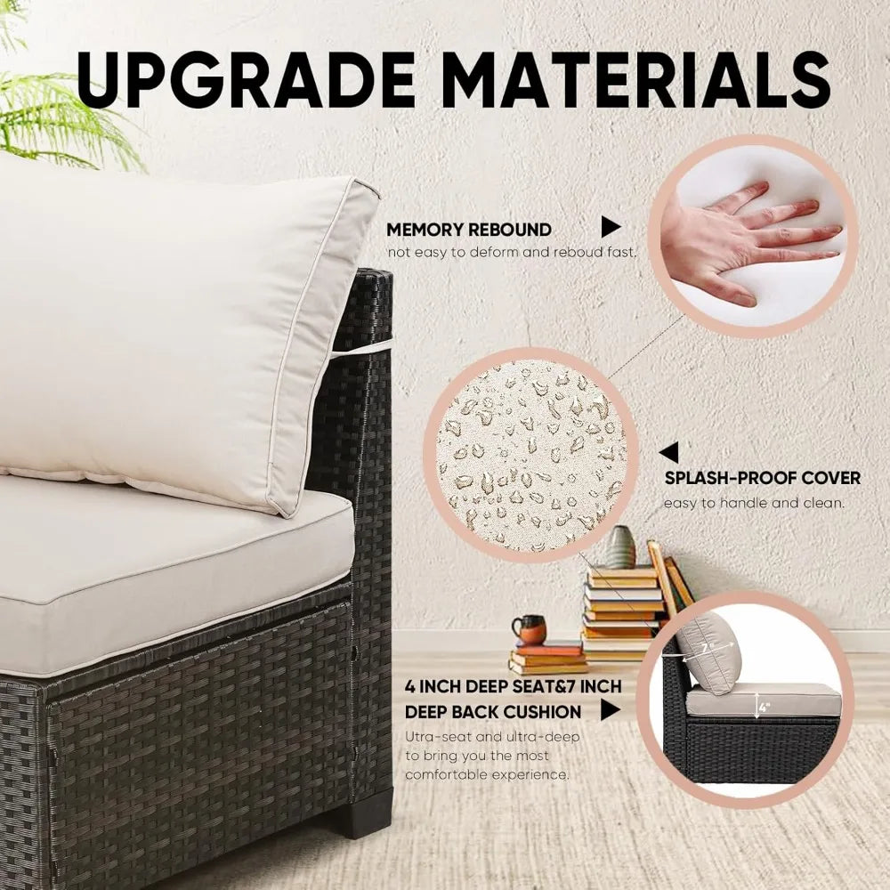 Set 5 Pieces All Weather Patio Conversation Sets Wicker PE Rattan Outdoor Sectional Couch Sofa Set with Cushion Ottoman