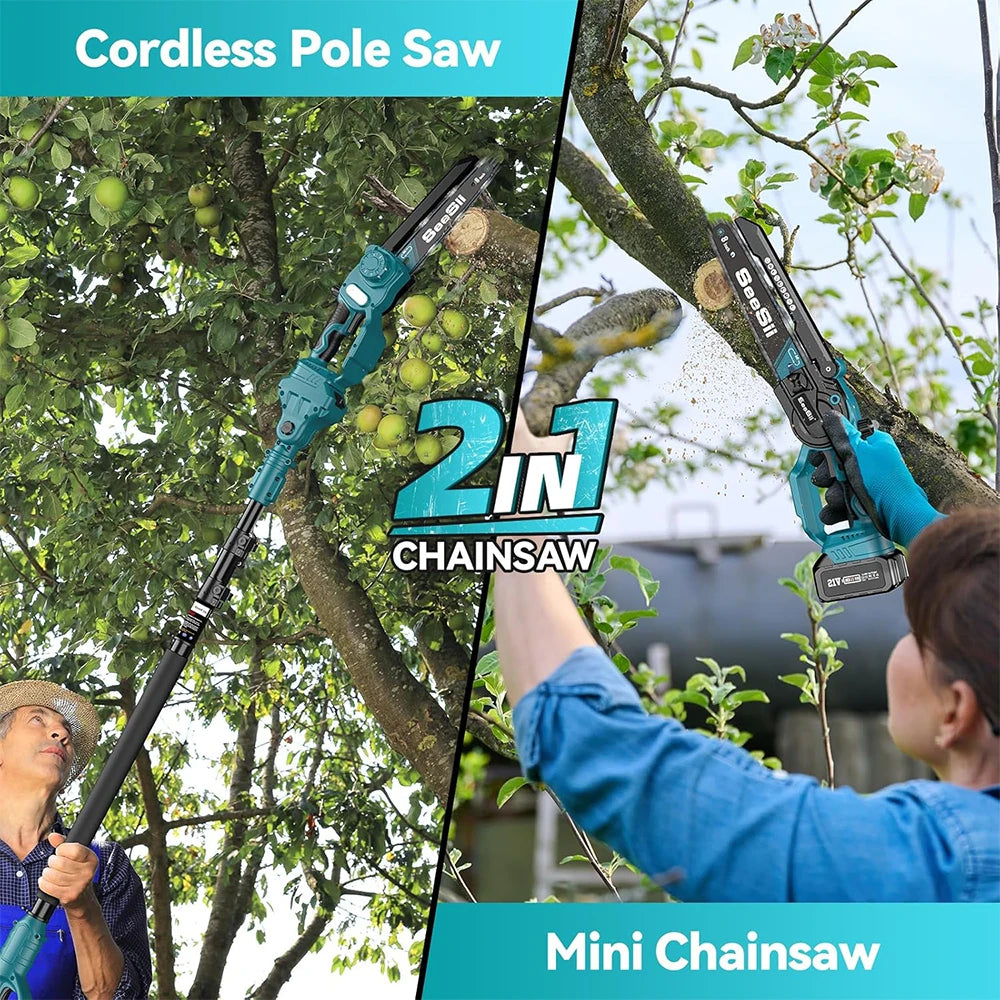 Seesii 2in1 Cordless Pole Saw For Tree Trimming And Pruning