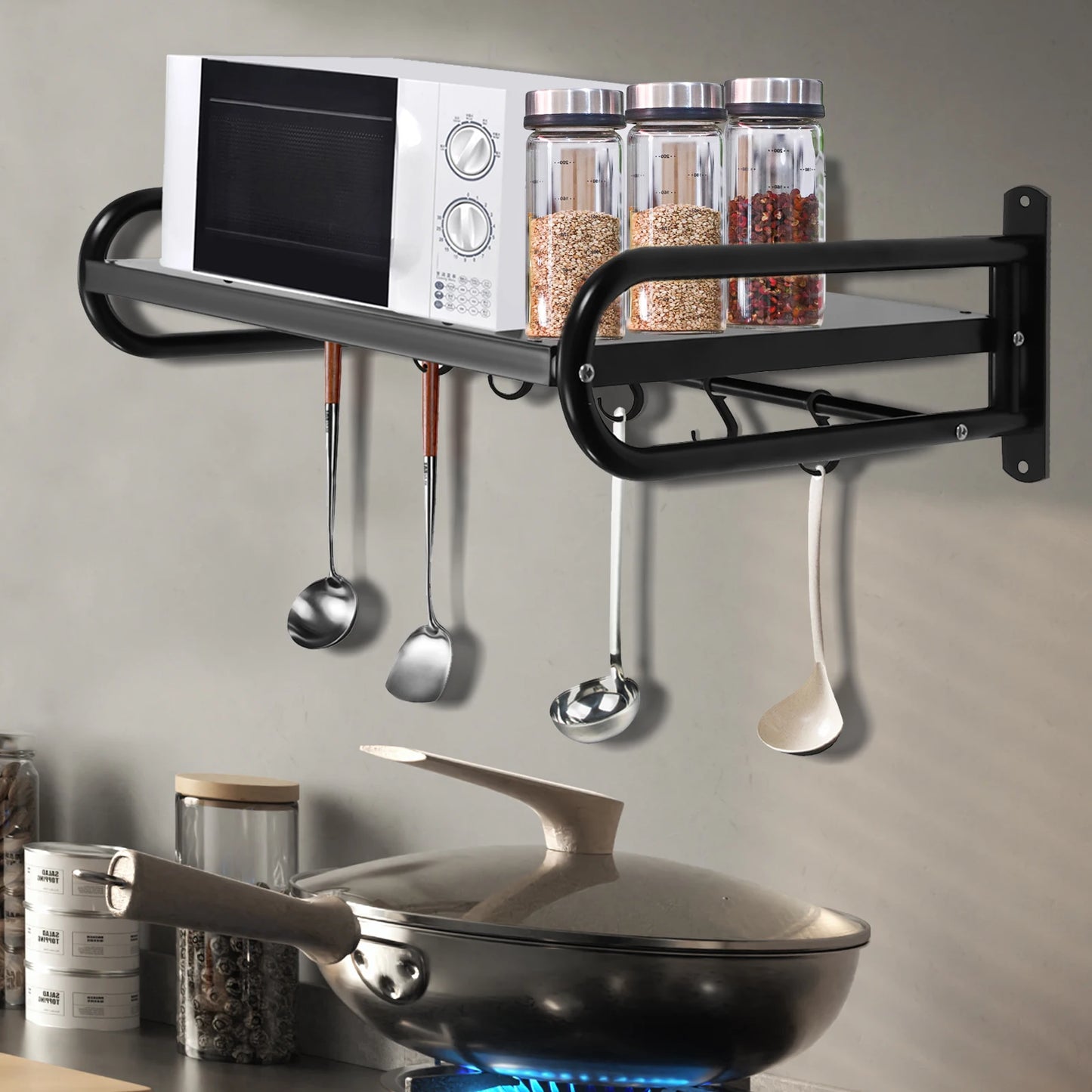 Wall Mounted Microwave Oven Rack Carbon Steel Kitchen Organizer