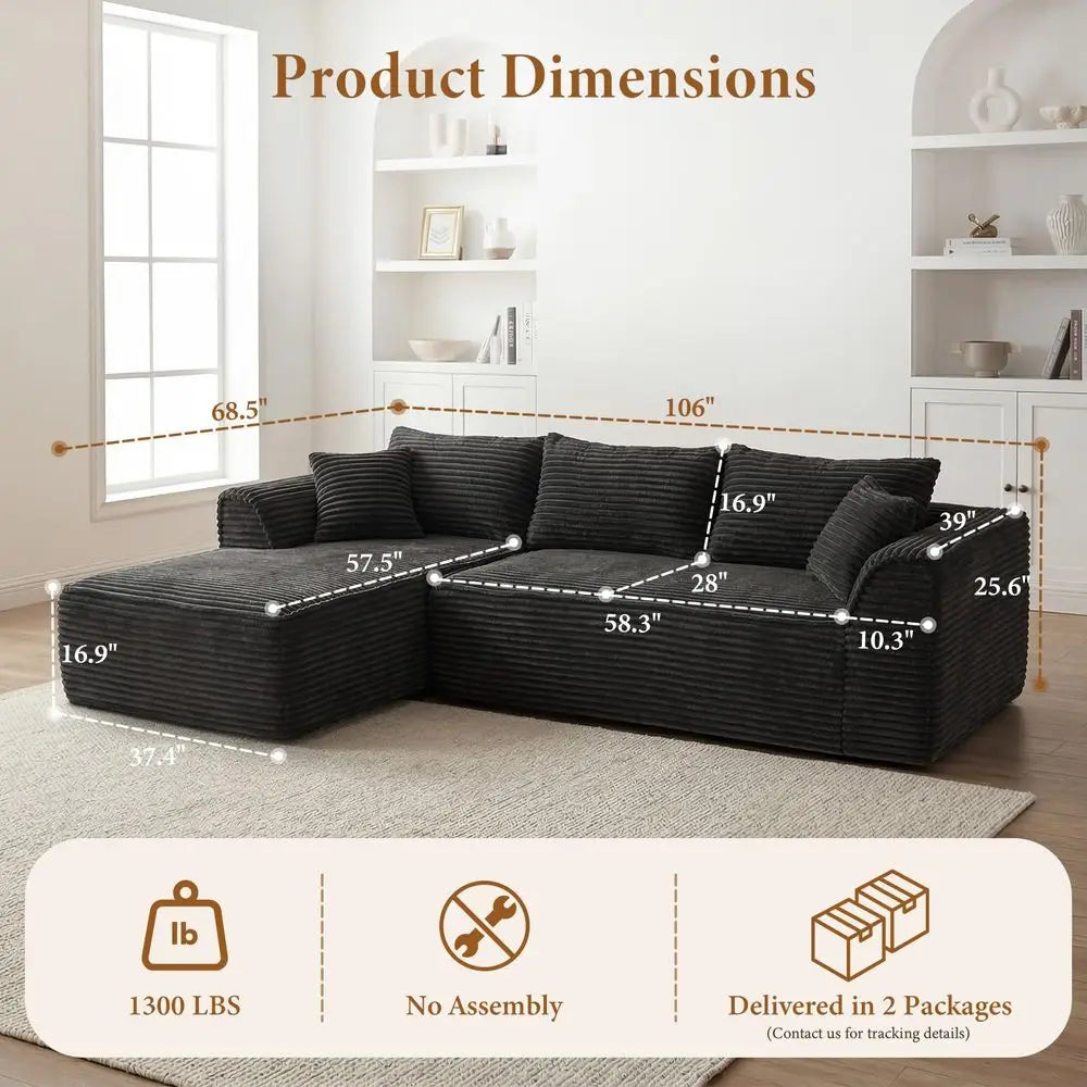 XMSJ Boneless L Shaped Modular Sofa With Chaise Memory Foam