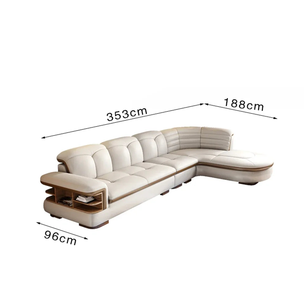 Linlamlim Luxury L Shaped Leather Sectional Sofa With USB Bluetooth