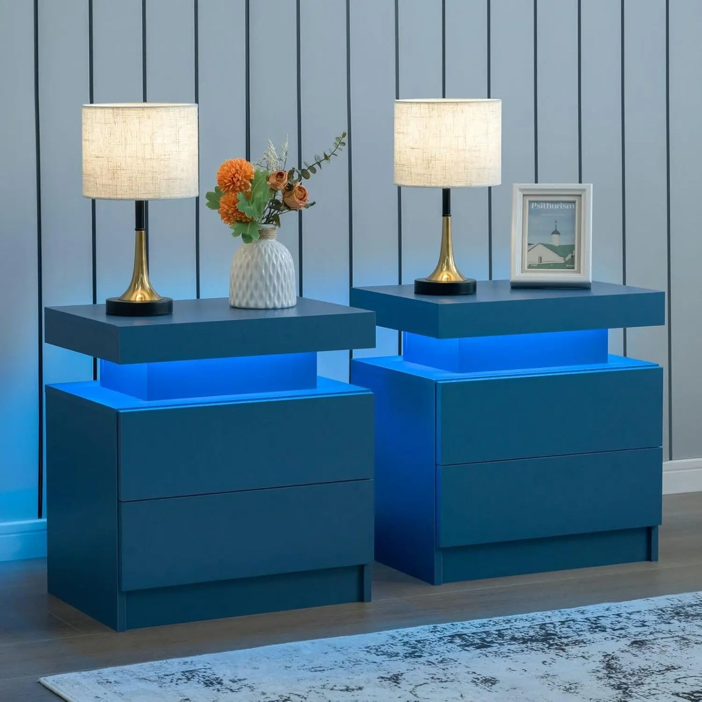 Drawer LED Nightstand Set Of 2 With 2 Drawers Bedroom