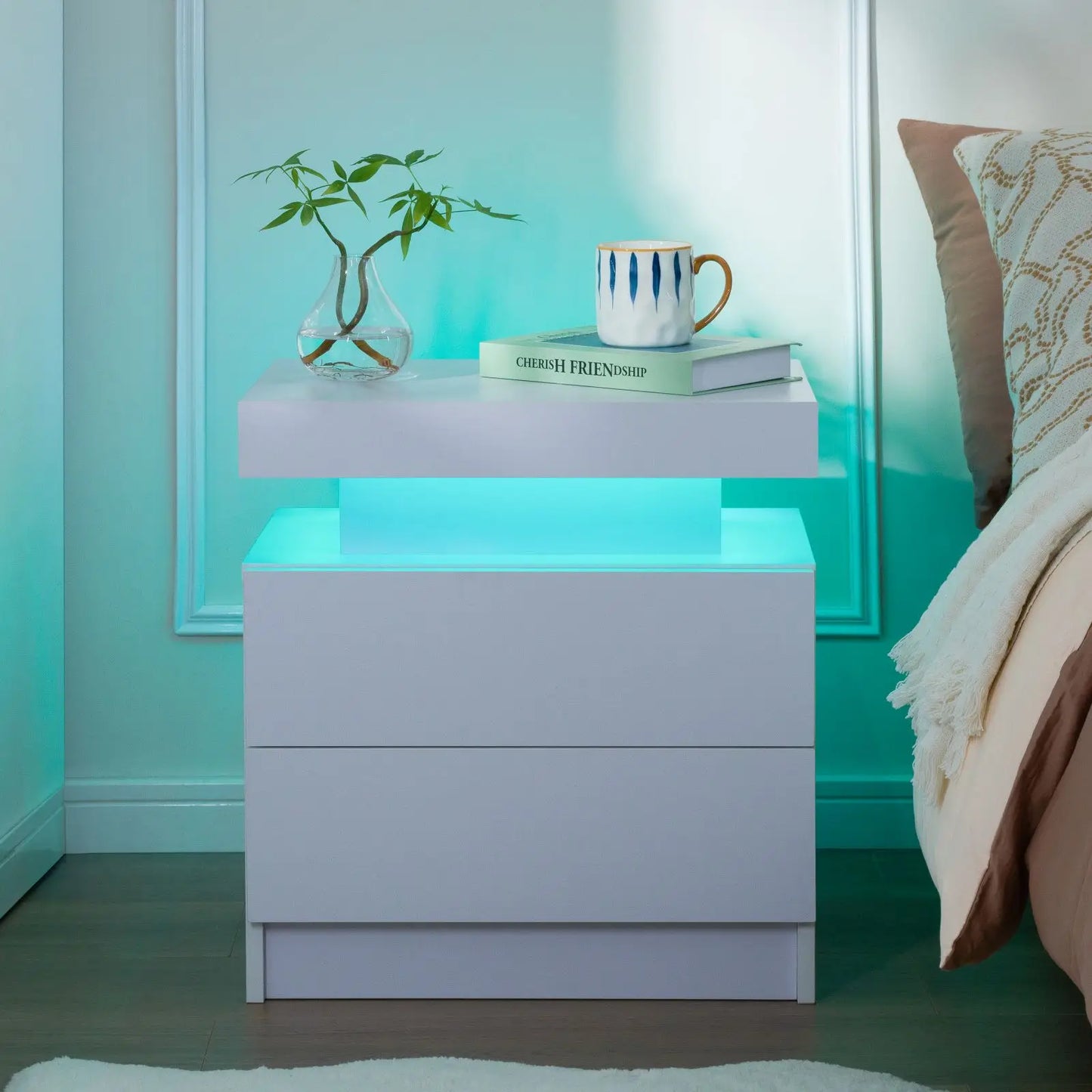 Cubehom Two Piece Nightstands Set With LED Drawers