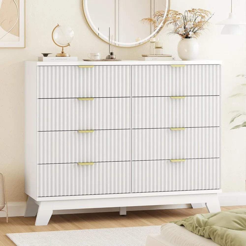 Fluted Dresser With Drawers Modern Wood Chest TV Stand