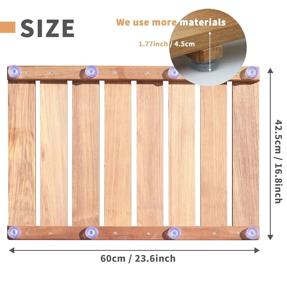 ZUIDID Premium Teak Shower Mat WoodBath NonSlip SpaMat