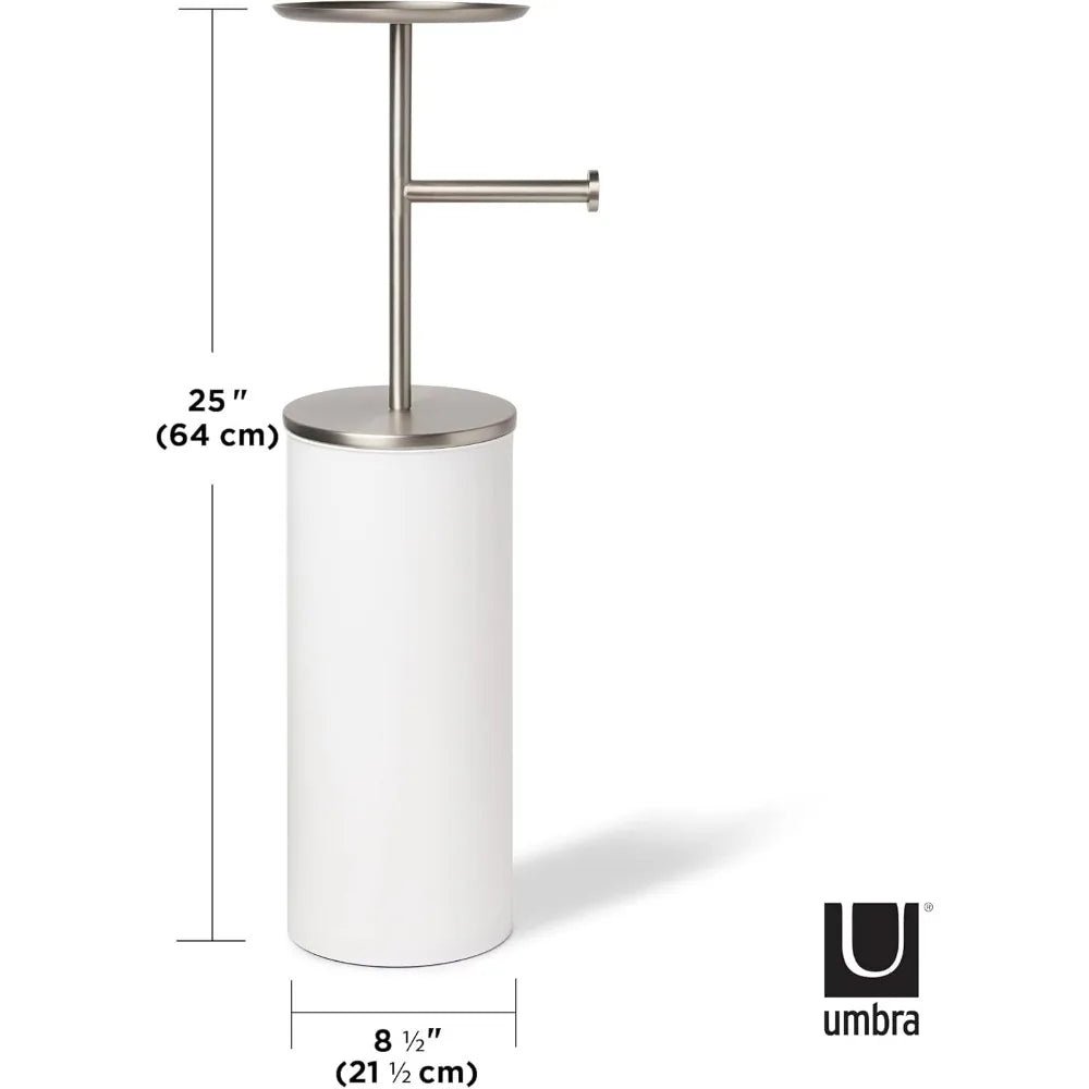 Portaloo Toilet Paper Stand and Reserve, White/Nickel