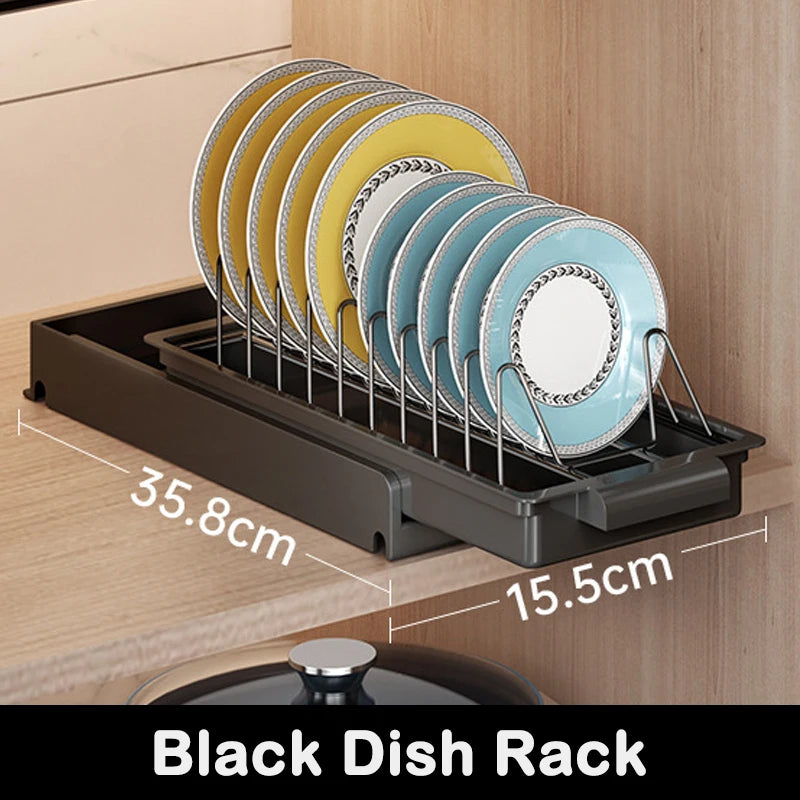 None Kitchen Pull Out Dish Rack With Drainboard Cabinet Organizer
