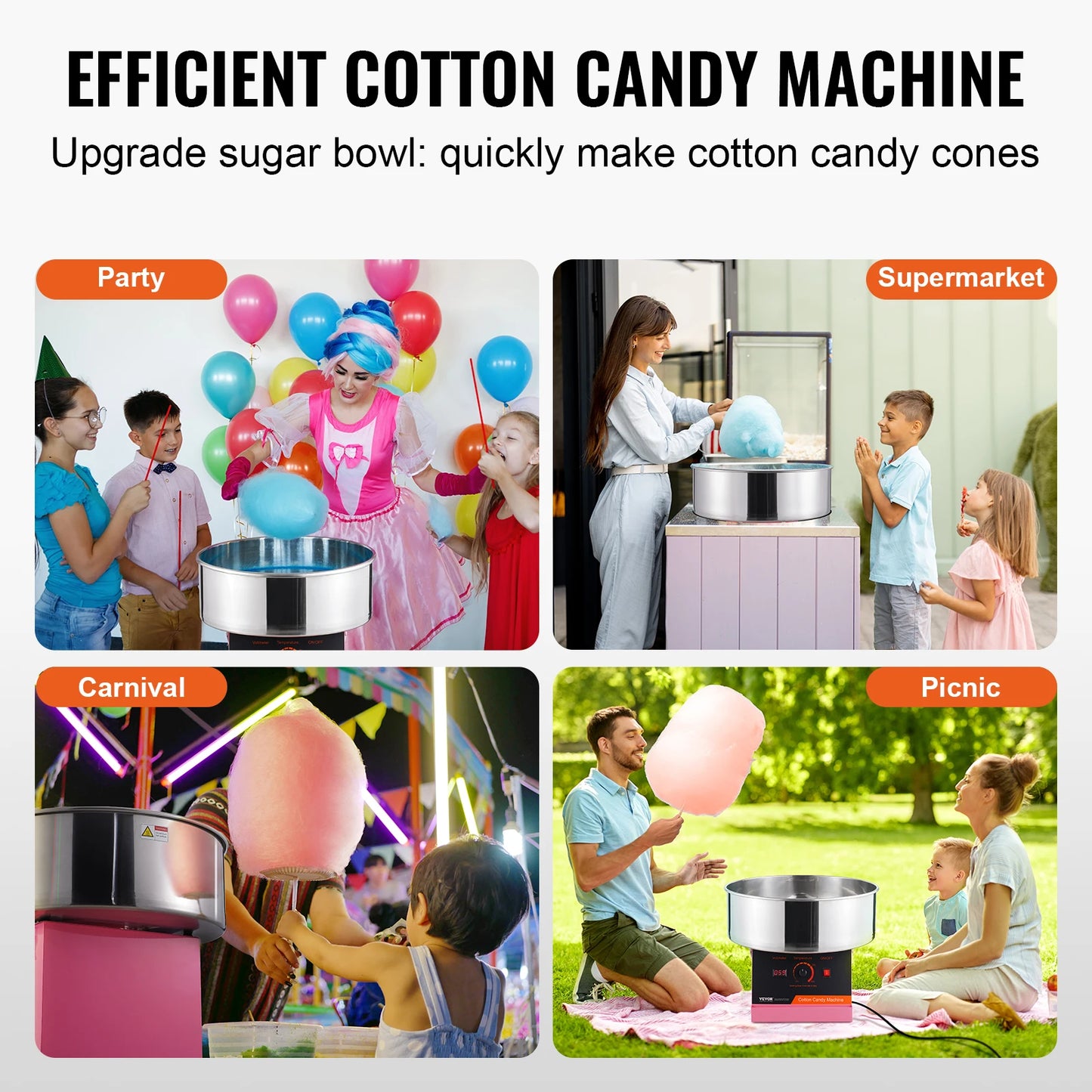 SucceBuy Electric Cotton Candy Machine Commercial Sugar Floss Maker