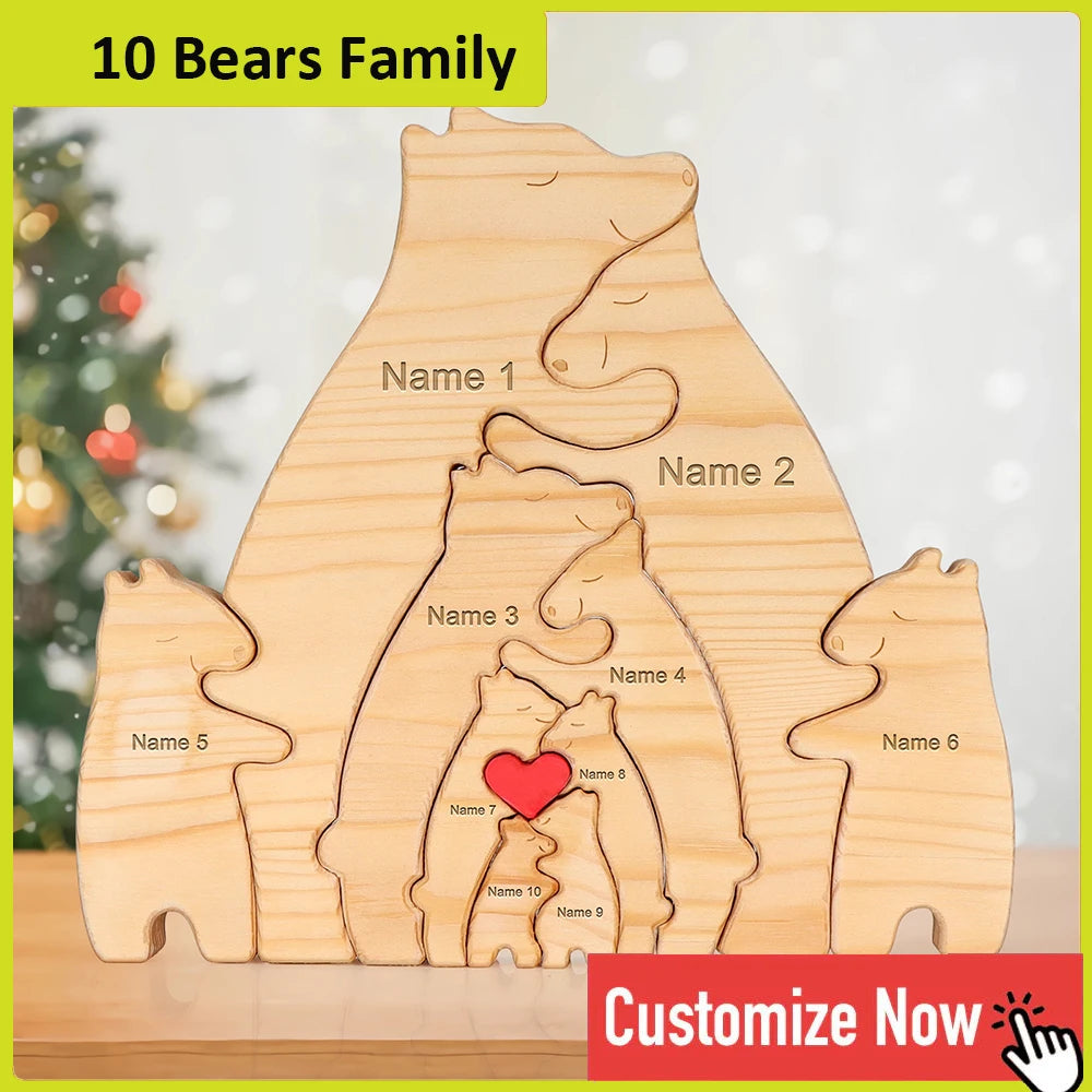 Dropshipping Bear Family Wooden Puzzle Free Engraving Name