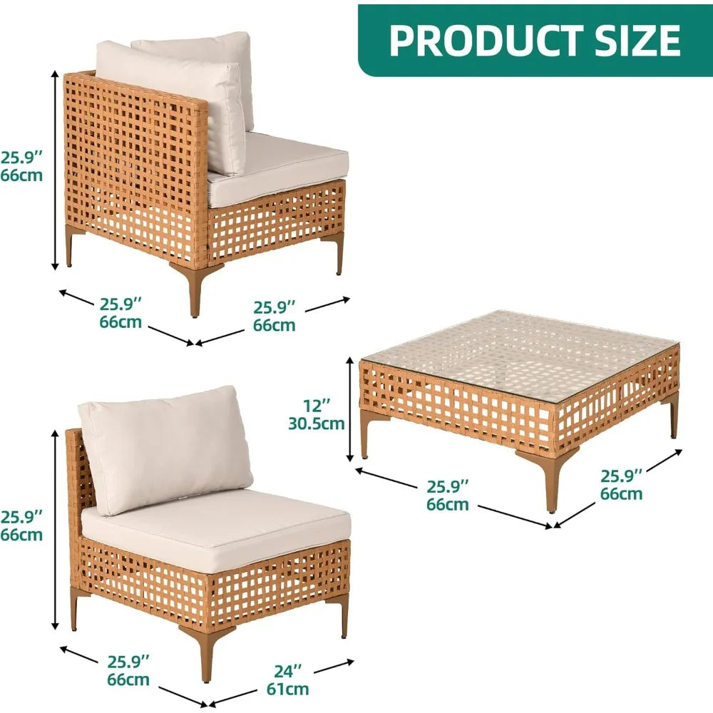 7 Piece Patio Furniture Set All Weather PE Wicker Outdoor Conversation Set Beige Modern Assembly Required Poolside