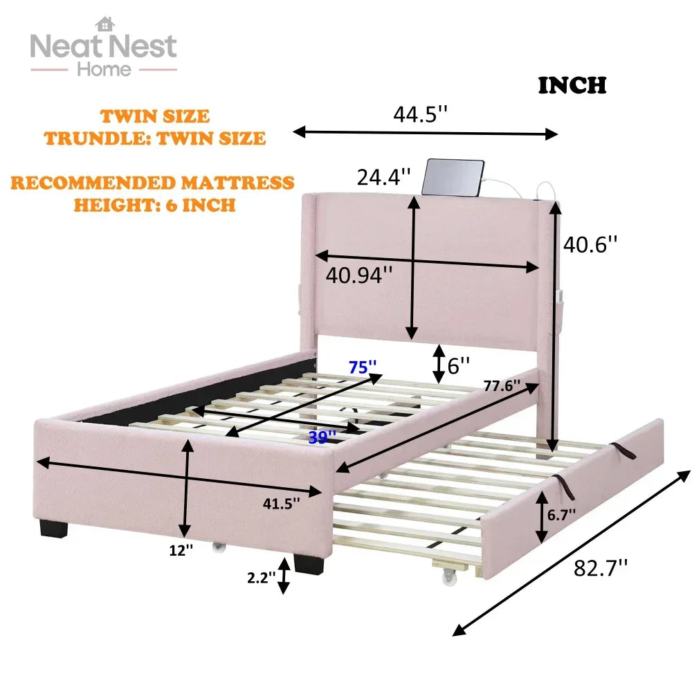 Filler Bed Frame With Removable Trundle USB Functionality