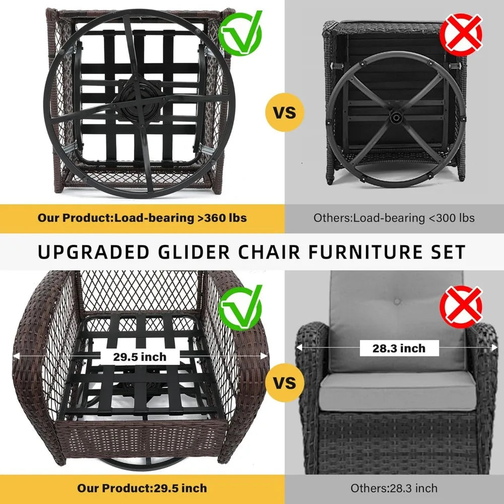 FEICHENG Outdoor Swivel Rocking Chair Set Of 3 Wicker Patio