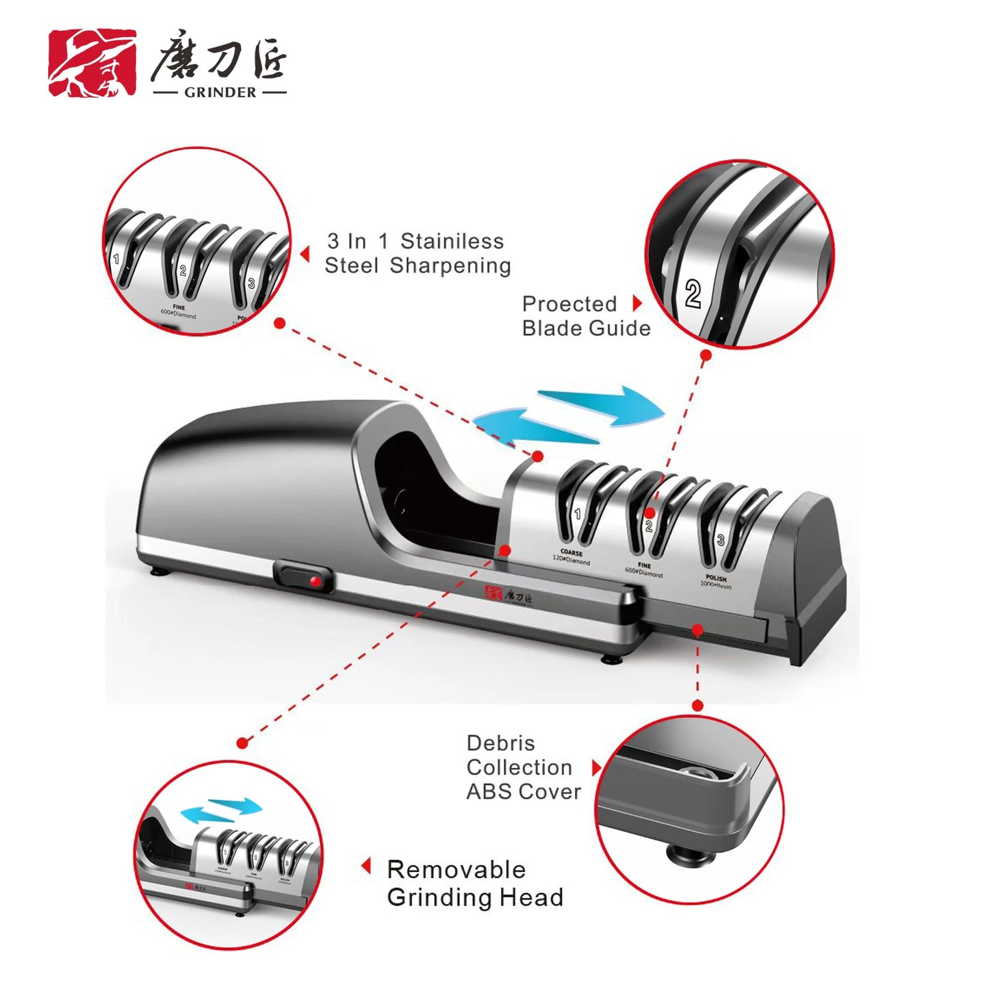 TAIDEACE Electric Knife Sharpener Three Speed Diamond Heads For All Knives