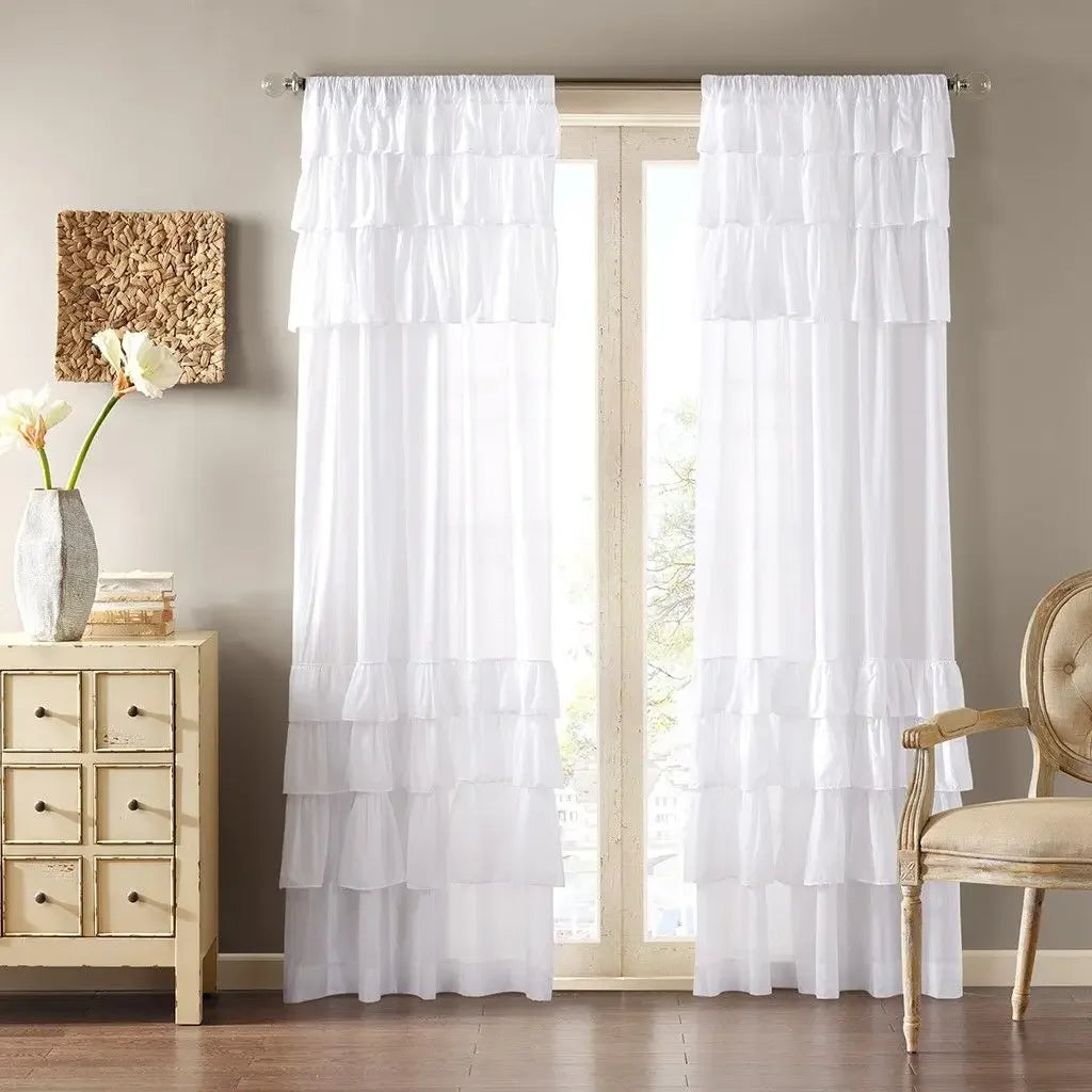 Madison Park Anna Ruffled Curtain 100 Percent Cotton Voile