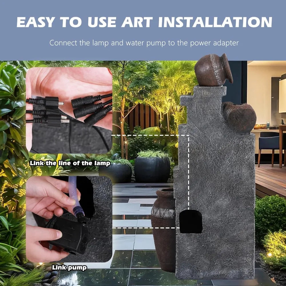 Grepatio Outdoor Water Fountain Garden Waterfalls with LED Lights