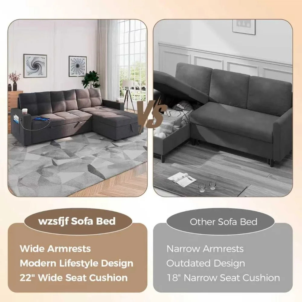 XIAOLANG Sectional Sleeper Sofa Bed With Storage USB
