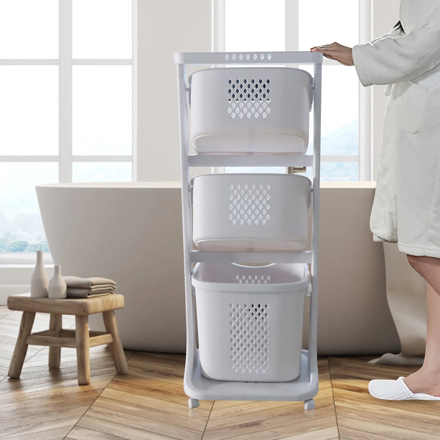 Guangdong 3 Tier Rolling Laundry Hamper Cart With Removable Baskets