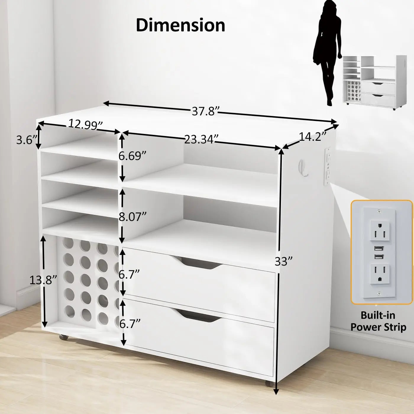 Craft Organization& Storage Cart Compatible with Cricut Machines, Rolling Craft Table Organizer with Charge Station Vinyl Roll