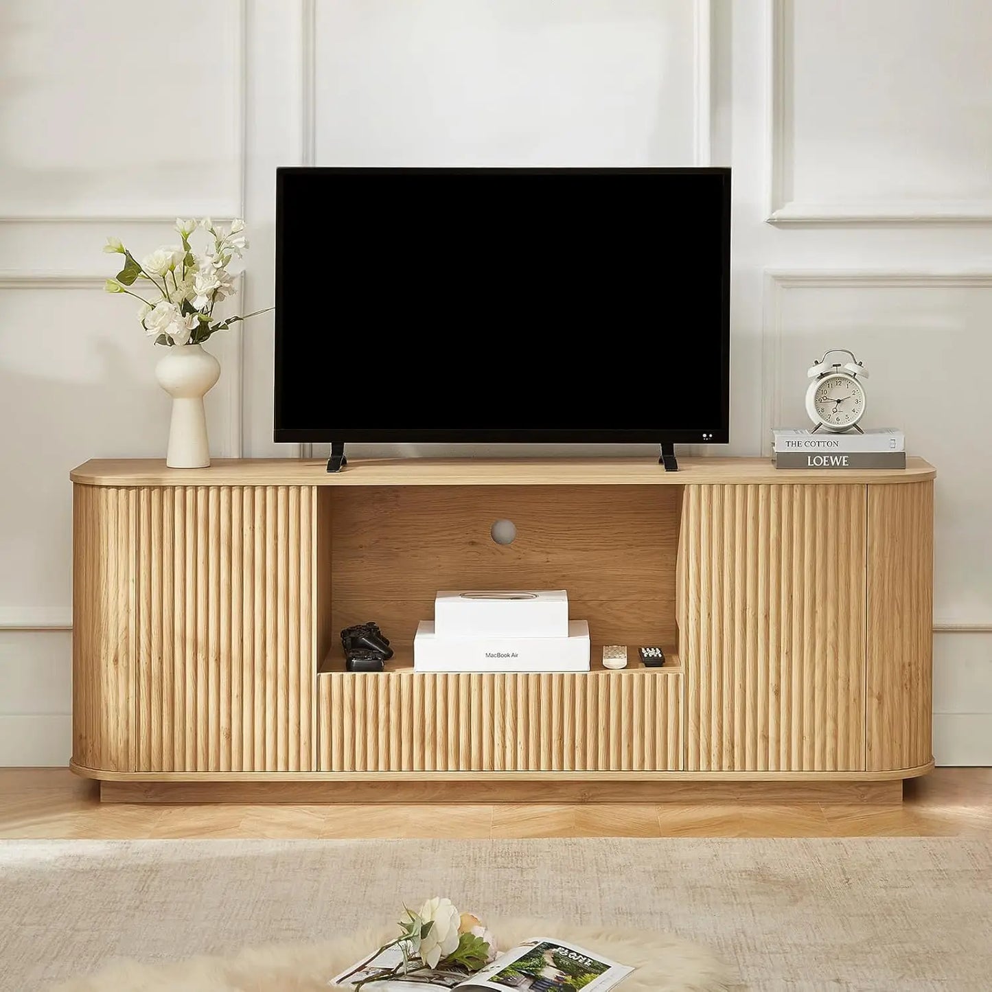 GUOHE Fluted Walnut Sideboard Buffet With Storage Cabinet