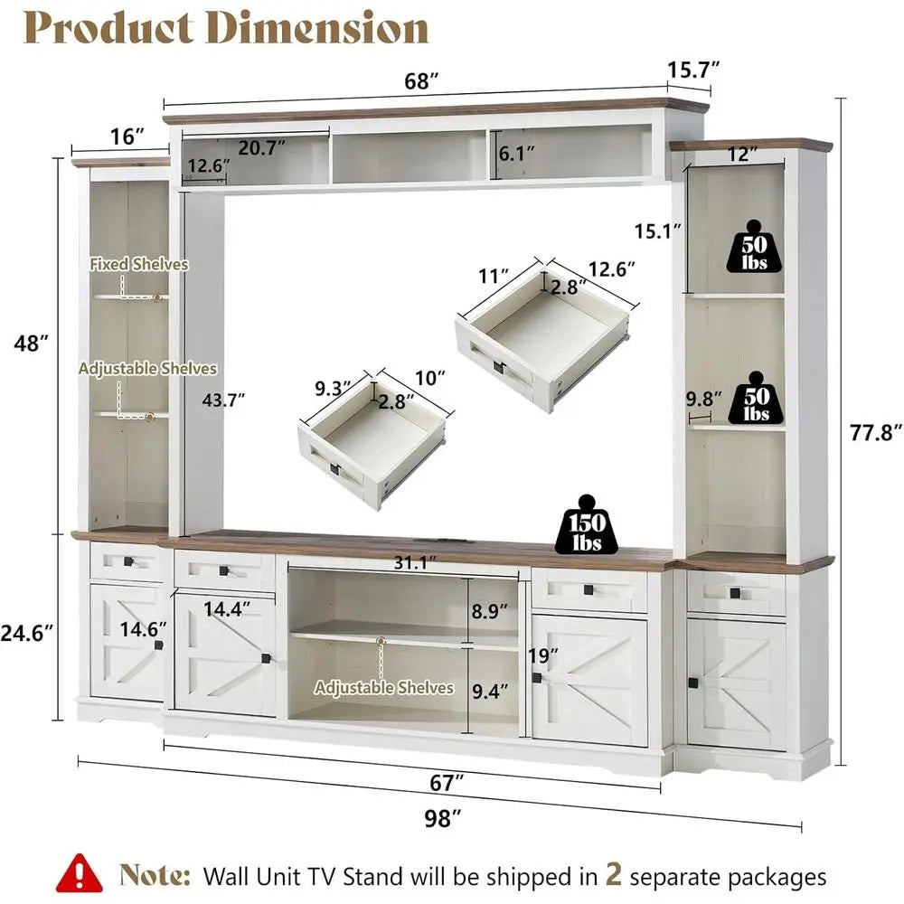 Farmhouse Living Room Table Set With TV Stand And Shelves