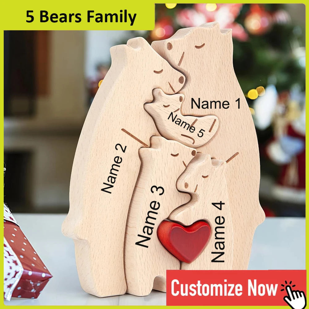 Dropshipping Bear Family Wooden Puzzle Free Engraving Name