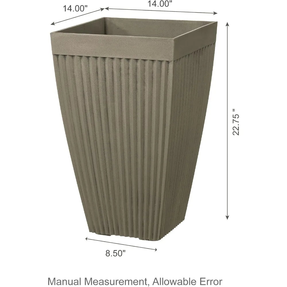 Glitzhome Set of 2 Garden Outdoor Planter Pots for Plants, 23" H Large Faux Concrete Fluted Tall Planter with Drainage Hole, Dec