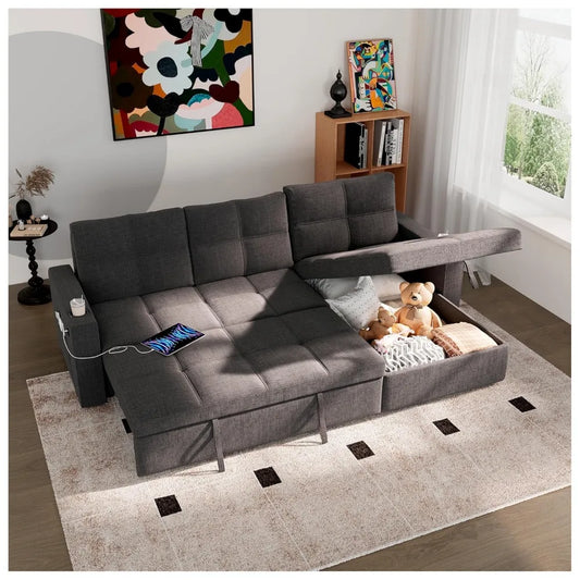 XIAOLANG Sectional Sleeper Sofa Bed With Storage USB